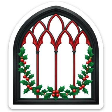 Black gothic architecture window with christmas garland sticker