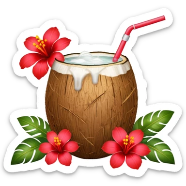 coconut drink with red flowers sticker