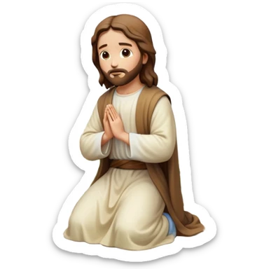Jesus kneeling to pray in a garden, soft light, reverent, emoji style sticker