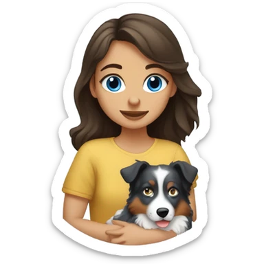 Brunette blue blue-eyed girl hugging Tricolored Australian Shepherd sticker