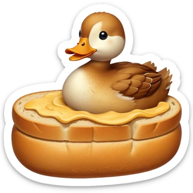 duck made of gluten emerging from a loaf of bread sticker
