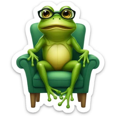 Anthropomorphic Frog wearing glasses sitting down on a chair sticker