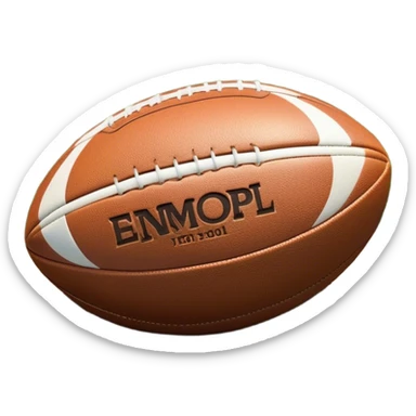 Cinematic Realistic image of a rugged rugby ball with detailed leather textures and precise stitching, rendered against a sunlit field backdrop with dynamic natural lighting that emphasizes its robust character sticker