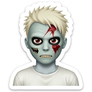 zombie boy with spiky emo hair and white shirt emoji and 

He wears an anonymous mask on half his face and has wounds on the other half. sticker