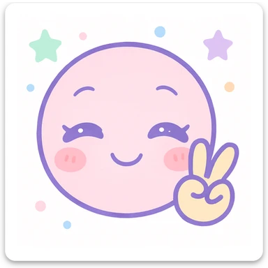 anime themed emoji, smiling face, closed eyes, peace sign hand, cheerful mood sticker