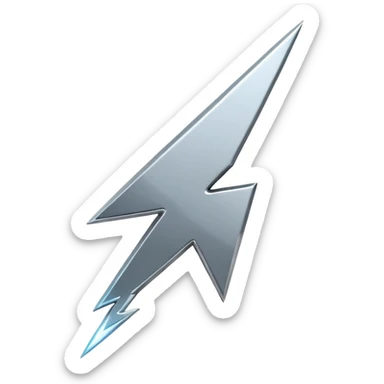A lightning bolt emoji made of polished silver chrome, sharp yet rounded edges, glossy metallic surface, soft reflections, minimal futuristic design, iOS emoji style, centered, clean white background sticker