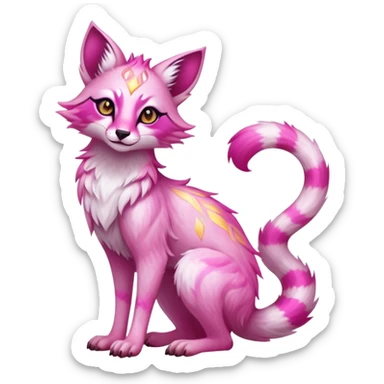 Exotic pastel pink romantic blush light cute lush warm-colored celestial spiritual Fakémon-Fionbri-Vernid-Sergal-Genet-creature with magenta markings and yellow sparkly shiny shine aura (full body) sticker