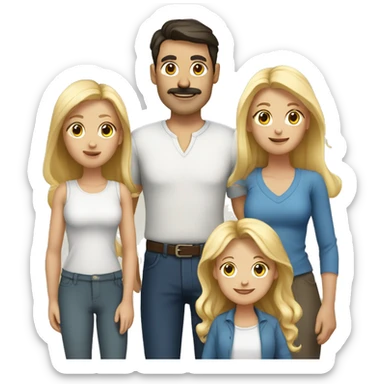 5 person European Family together consisting of 1 man with dark hair, one mother with light brown and 3 girls, with blonde hair sticker