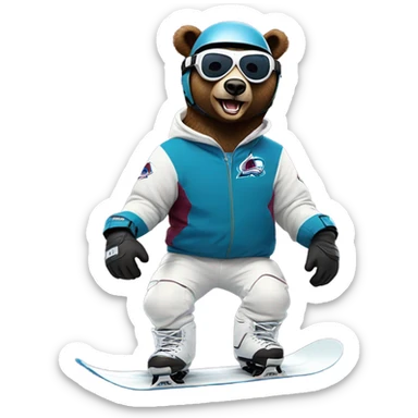 snowboarding bear with helmet and goggles in colorado avalanche jersey cool trick sticker