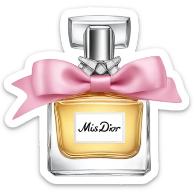 miss dior perfume bottle with a metal bow around the cap  sticker
