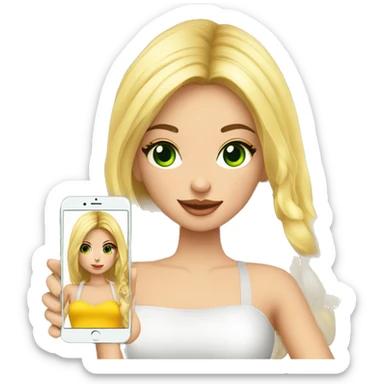 Chica rubia ojos verdes vestido de verano y con un IPhone 14 en la mano  sticker
