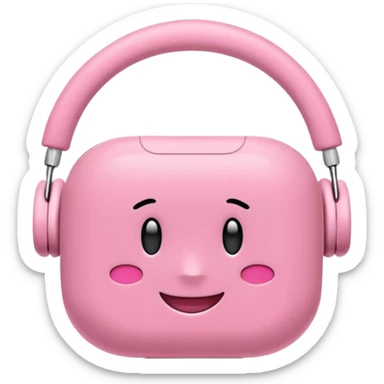 Create a pink happy circle emoji who listens to music on AirPods Max make them always this style  sticker
