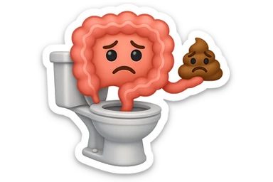emoji stile iphone di un intestino che esce dal wc con in mano una montagnetta di feci con espressione triste a palline sticker