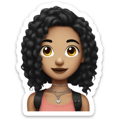 Girl with black hair with a septum piercing and vertical labret piercing with eyeliner smiling sticker