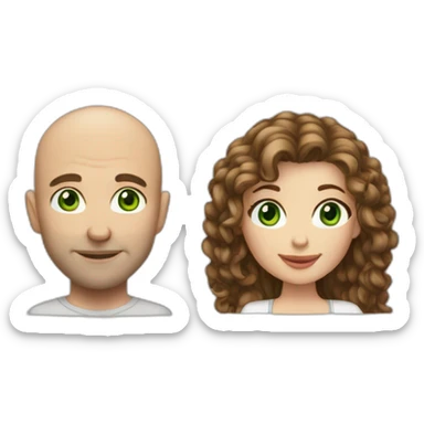caucasian bald man with green eyes and a caucasian woman with long curly dark hair and brown eyes in love sticker