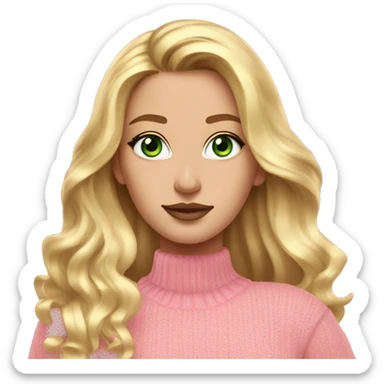 White girl pink sweater pink lipstick green eyes gold earrings pink nails golden wavy long hair full body sticker