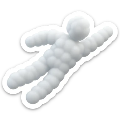 minimalist flying person made entirely of small very white fluffy convex clouds, matte glass style, no background sticker