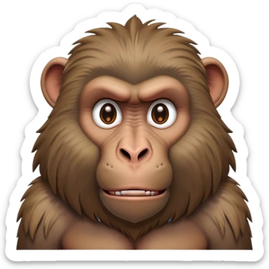Cinematic Noble Baboon Portrait Emoji, Poised and regal, with a robust, muscular build and a richly textured Fur of earthy browns, deep-set soulful eyes with a mischievous glint, Simplified yet sharp and sophisticated features, highly detailed, glowing with a warm, dignified glow, high shine, intelligent and bold, stylized with an air of untamed urban majesty, focused and attentive, soft glowing outline, capturing the essence of a watchful and confident primate, so majestic it feels as though it could stride out of the screen with effortless authority! sticker