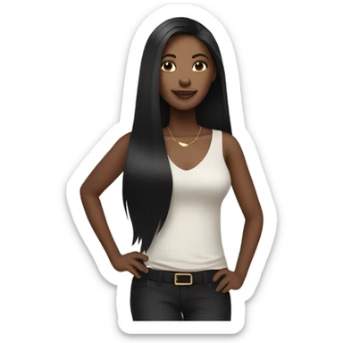 black woman with black long hair and a nice top sticker