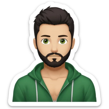 Man with a short full beard, Styled hair, Best looking man in the planet, onepiece style dark hair, green eyes, more anime style more maskulin  sticker