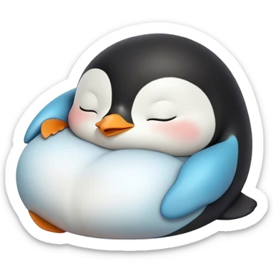 Meme-Worthy cute Sleeping Baby Penguin Portrait Emoji, Head resting peacefully with a contented smile, showcasing luxuriously soft down and a serene, slumbering gaze, Simplified yet hilariously adorable features, highly detailed, glowing with a soft, drowsy polar light, high shine, relaxed and utterly lovable, stylized with an air of playful laziness, bright and heartwarming, soft glowing outline, capturing the essence of a sleeping baby penguin that feels destined to become the next viral icon of adorable rest! sticker