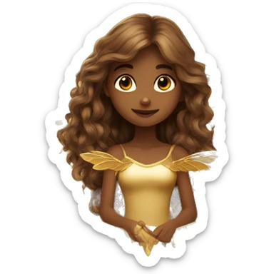 big wings, Beautiful, fairy, gold, brown, long hair sticker
