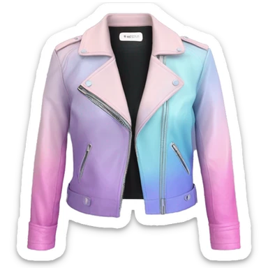 Realistic isolated side view of a pastel pink,pastel blue,and pastel purple ombre bolero fashion leather jacket with rolled sleeves. sticker