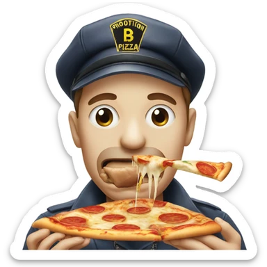 face eating pizza with prohibition sign on top sticker