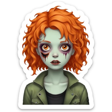 girl zombie with orange curly hair emo sticker