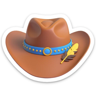 Add a single feather tucked into the leather band of the Billy Jack hat, keep the 3D emoji style. sticker