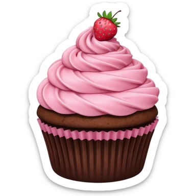 Chocolate cupcake with pink strawberry frosting sticker