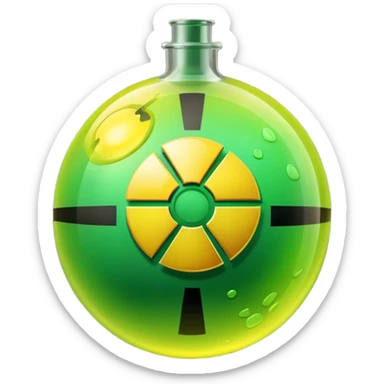 create a poison bomb which is radioactive in color, make the poison inside spoiling out and make the bomb gradient from green to yellow, make the bomb a sphere, dont add a radioactive symbol in the middle sticker