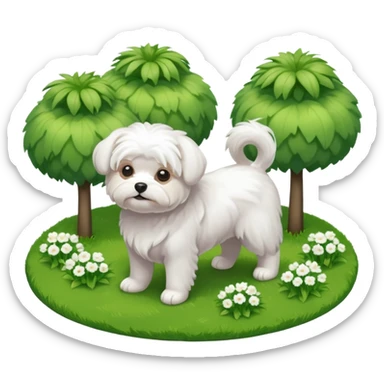 Maltese dog in a garden isometric sticker