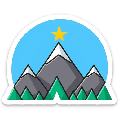 simple eight-pointed star with wide points, with only a basic mountain silhouette on it sticker