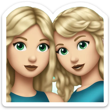Create Taylor swift in her reputation era giving a hug to a 13 year old girl with medium length blonde straight hair and blue green eyes  sticker