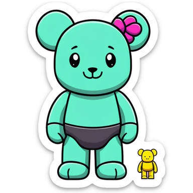 Bearbrick figure with KAWS style but with a cute happy smile, colorful bear-shaped collectible toy with articulated limbs sticker