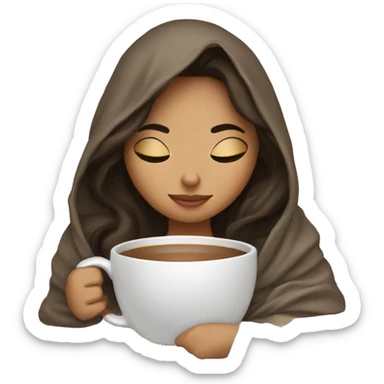 girl brunette inside a blanket sipping coffee eyes closed sticker