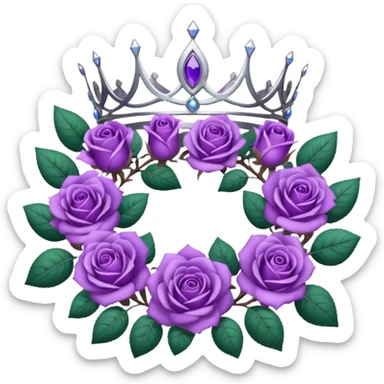Purple rose with silver tiara and a purple emblem leaf wreath sticker