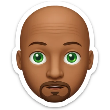 bald man's face, with brown goatee and green eyes, oval face, rounded, big sticker
