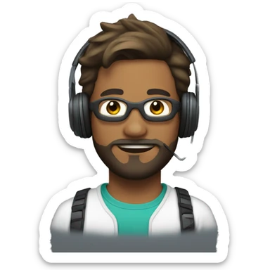 28 year old boy with beard and wearing a goggle and a headphone sticker