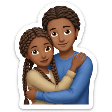 dark skin, black girl with black and brown braids, hugging her middle eastern boyfriend with brown hair and medium to light skin sticker