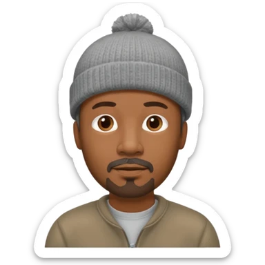 Middle-aged black man, goatee, wearing gray beanie sticker