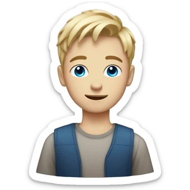 Blonde teen boy with medium short hair, blue eyes, having heart eyes looking to the camera sticker
