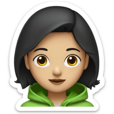 Girl-with-black-short-black-hair-and-green-hoodie sticker