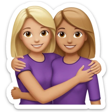 Two Girls with their arms around each other at summer camp one blonde one brown hair sticker