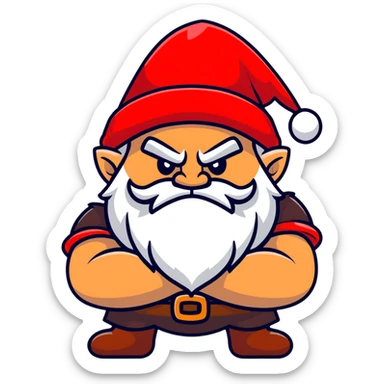 Grumpy dwarf character with angry expression, white beard, red hat, and arms crossed sticker