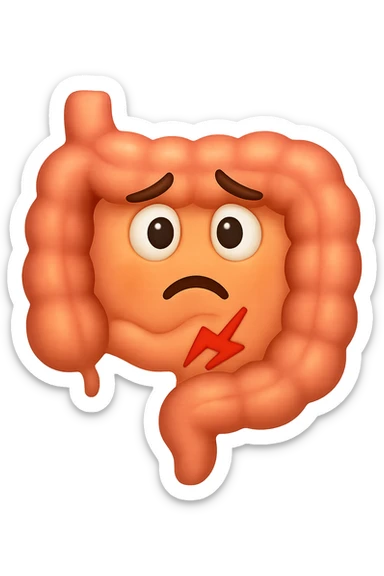 emoji stile iphone di un intestino con mal di pancia, espressione preoccupata sticker