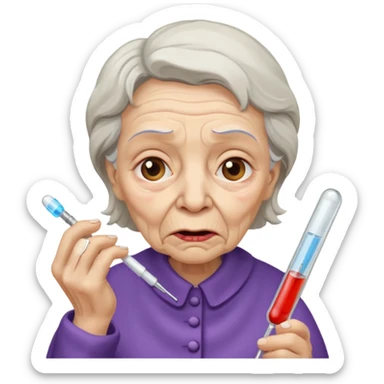 sick old woman with thermometer on her mouth sticker