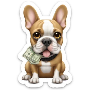 Black-and-tan French bulldog paying money sticker