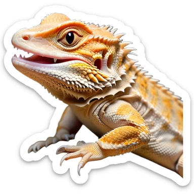 Cinematic Cute Yawning Bearded Dragon Portrait Emoji, Head tilted slightly with a dramatic, wide-open yawn, showcasing a soft, textured scaled hide with its spiky beard partially drooped and eyes barely open in drowsy contentment, Simplified yet irresistibly adorable features, highly detailed, glowing with a soft, cozy glow, high shine, relaxed yet expressive, stylized with a touch of reptilian whimsy, bright and endearing, soft glowing outline, capturing the essence of a sleepy yet affectionate dragon, so drowsy it feels like it could stretch out of the screen and curl up for a nap! sticker
